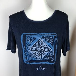 Knit Tee Abstract Graphic Navy Blue Size 8 Medium